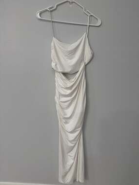 ZARA Ruched Cut-Out Maxi Dress in White